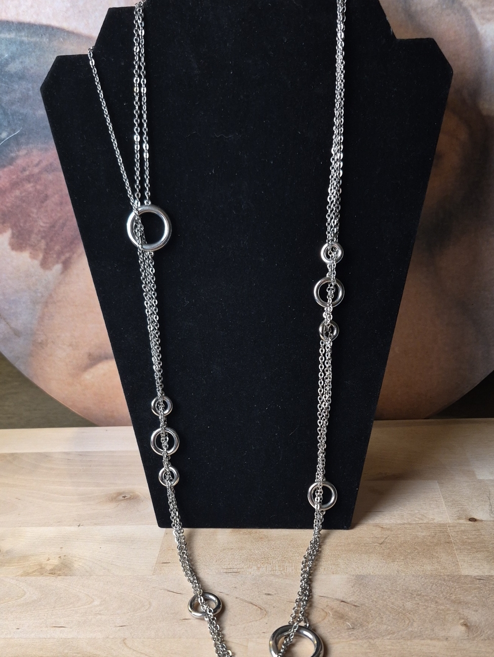 Lia Sophia Silver Long Layered Multi-Ring Necklace